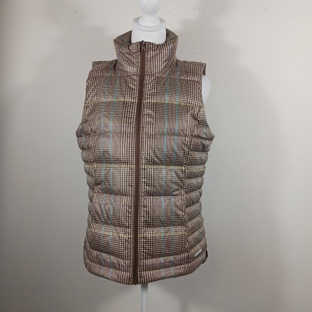 LANDS' END Classic Brown Plaid Puffer Vest, 75 Down/25 Feathers Fill Size Small - Picture 4 of 16